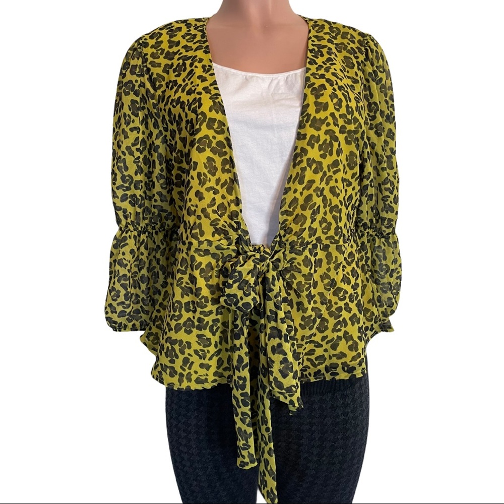 Sweet Pea NY&C Blouse Green Leopard Print Size M